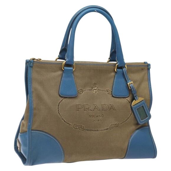 PRADA Hand Bag Canvas Beige Gold - Picture 1 of 13